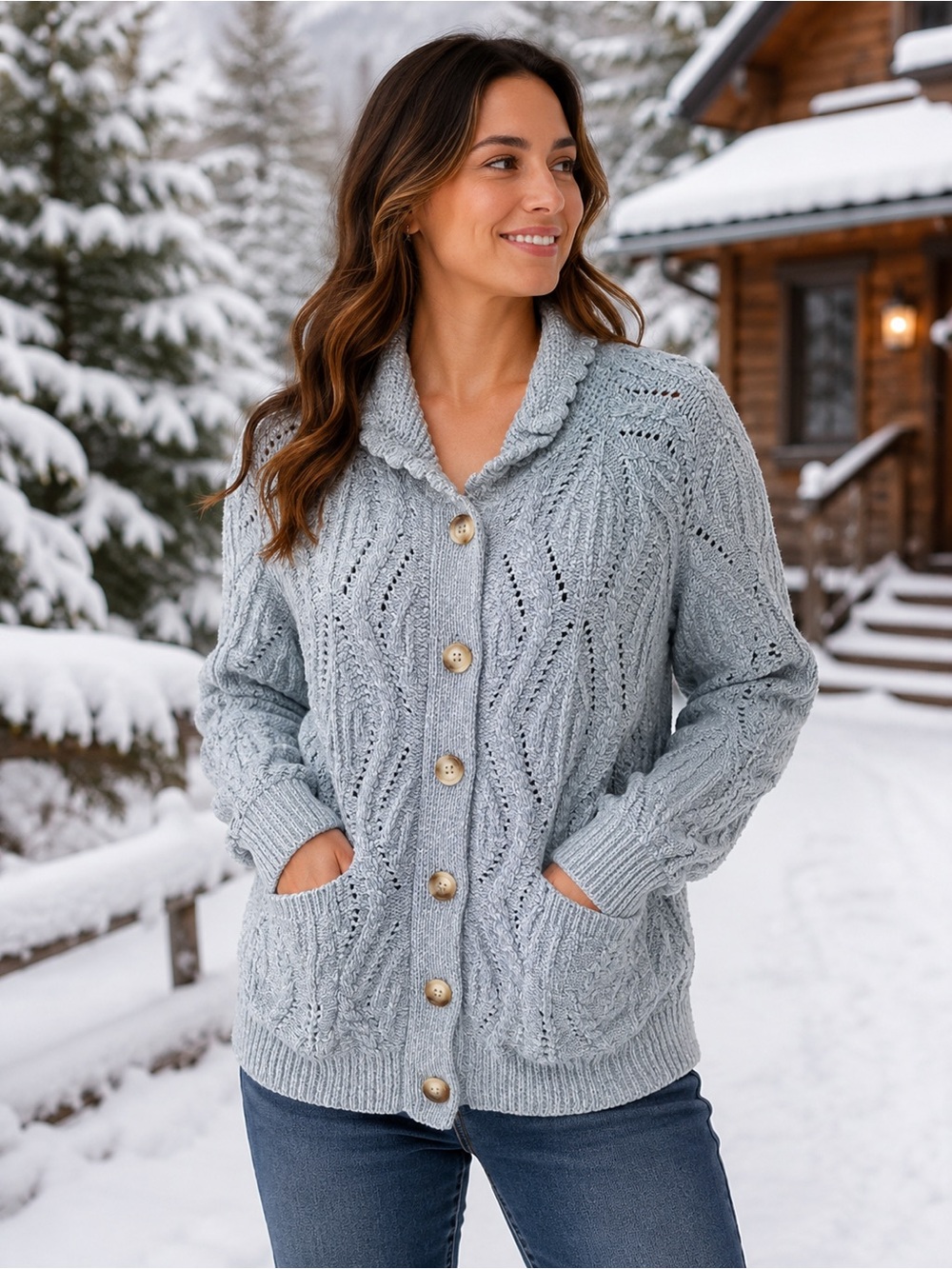 NWT Cynthia Rowley Blue Chenille Cable Knit Cardigan Sweater Cozy Size S